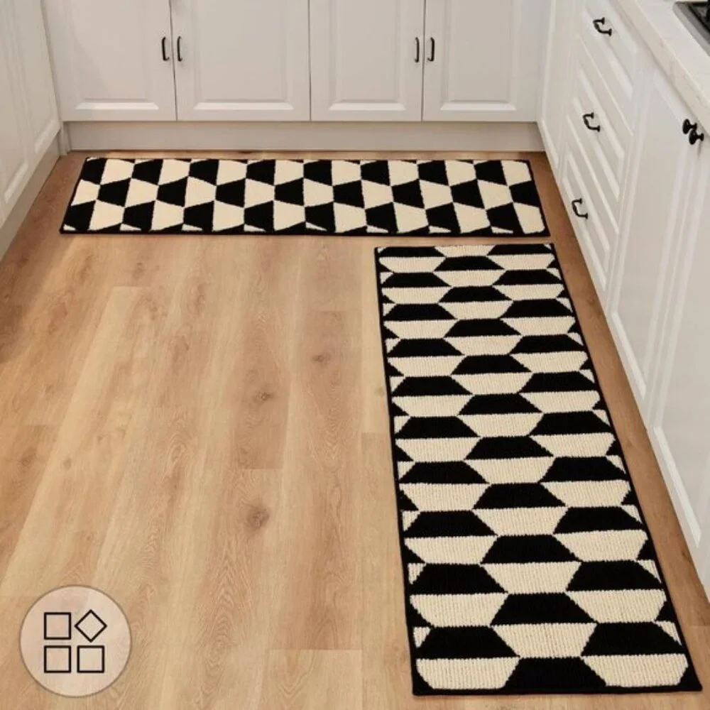 New Black Non-Slip Kitchen Mat, 47x17.7In Washable Stain-Resistant Rug for Floor
